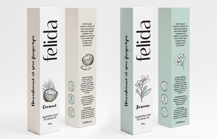cuticle oil packaging design with custom illustrations