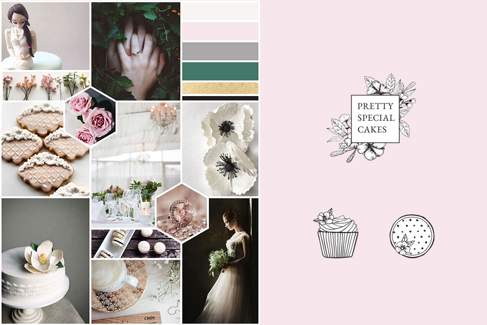 moodboard, sub logo & brand illustrations for cake baker