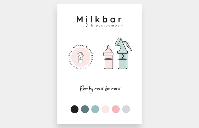 branding design including logo, colour palette and custom illustrations for a breastfeeding supply store.