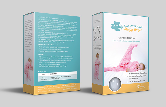 Sleep suit box packaging graphic design