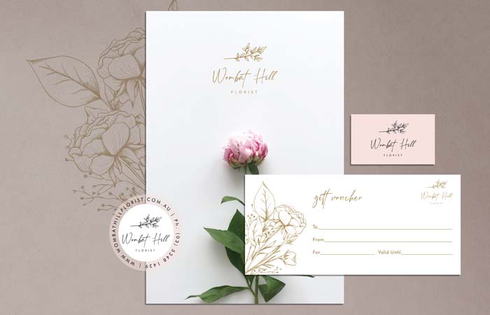 concept presentation of brand, business card, sticker design & gift voucher